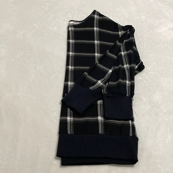 Cleo, black flannel print off shoulder blouse with accent buttons - Picture 1 of 5